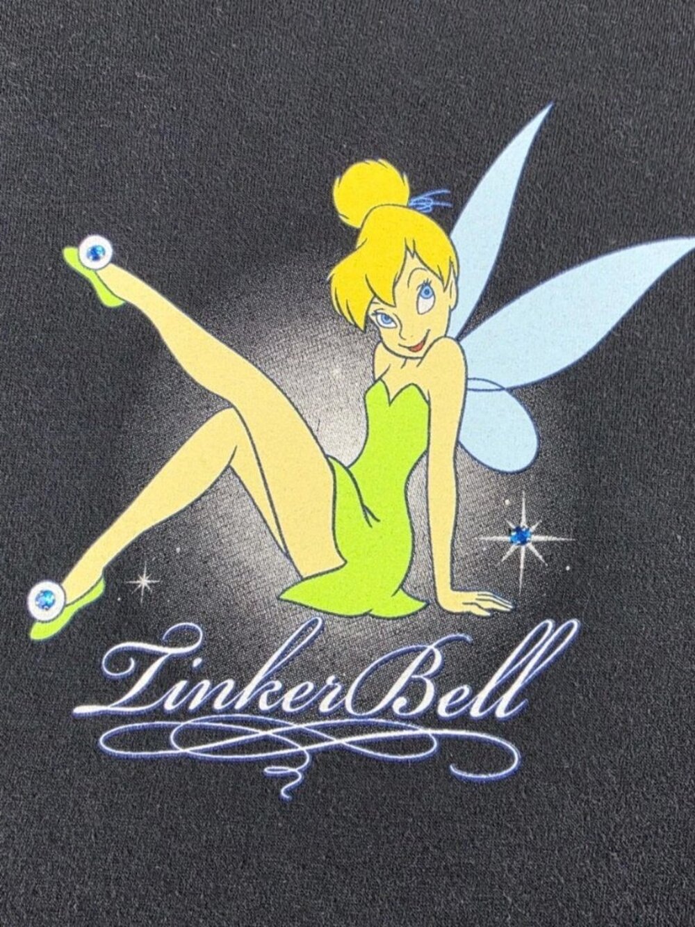 VINTAGE Disney Women S Black Shirt Tinkerbell Logo Graphic Baby Doll Tee EUC